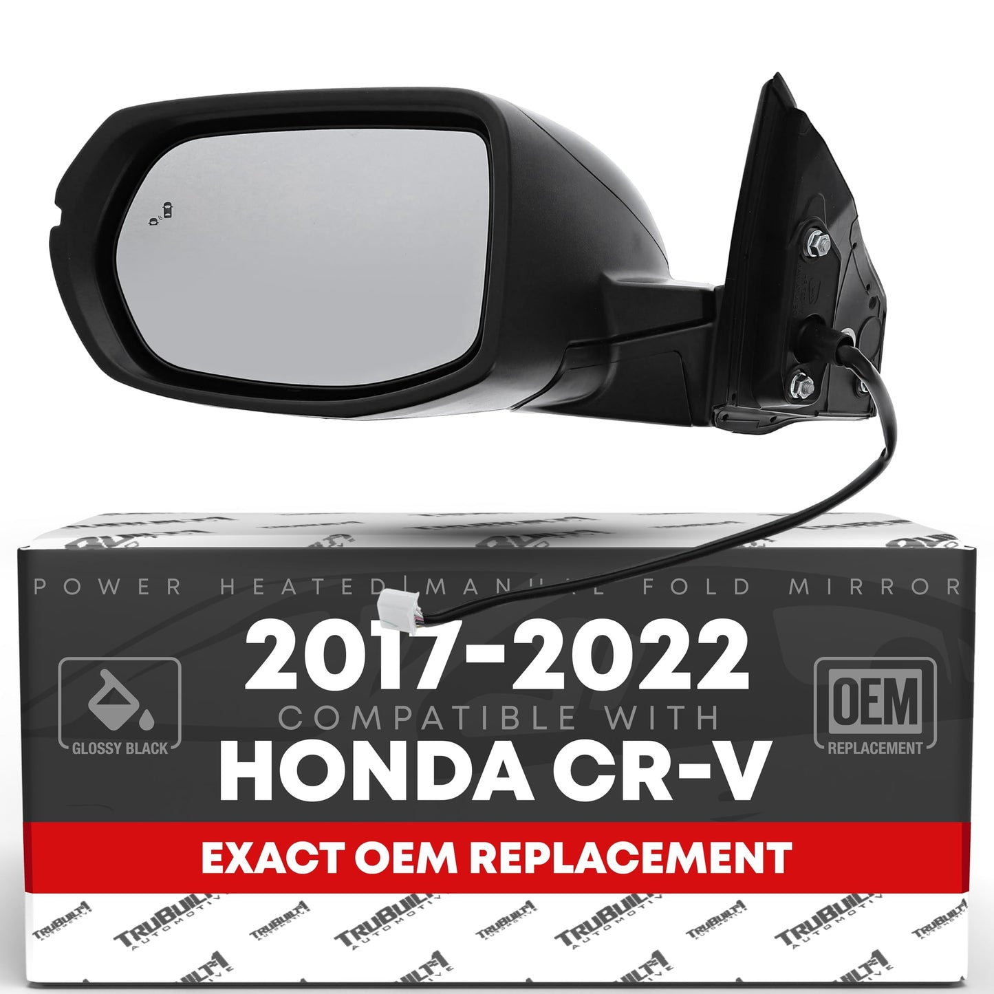 2017-2022 Honda CR-V Driver Side Mirror - Powered Adjustment Manual Folding Heated Turn Signal Blind Spot Detection Flat Glass Smooth Black - Driver Side Mirror
