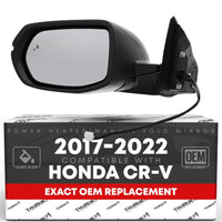 2017-2022 Honda CR-V Driver Side Mirror - Powered Adjustment Manual Folding Heated Turn Signal Blind Spot Detection Flat Glass Smooth Black - Driver Side Mirror