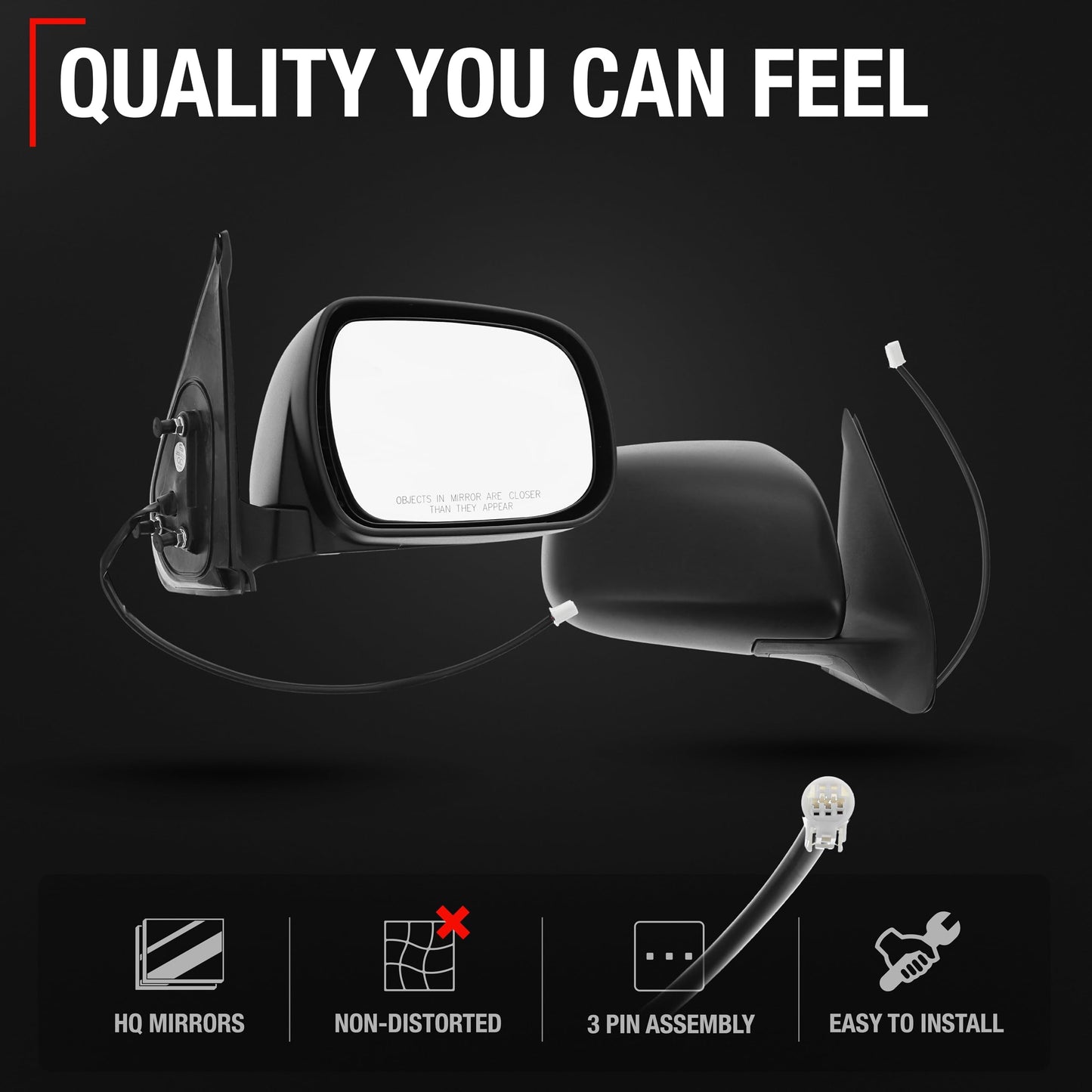 2005-2011 Toyota Tacoma Passenger Side Mirror Replacement - Powered Adjustment Manual Folding Convex Glass Textured Black - Passenger Side Mirror