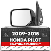 Honda Pilot Driver Mirror Replacement - Heated, Manual Fold, Flat Glass, Smooth Black Housing - Driver Side Mirror