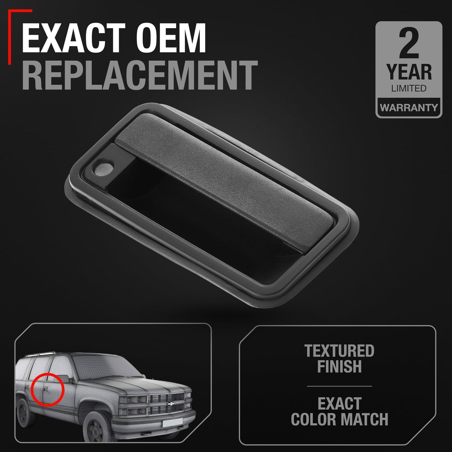 1995-2000 Chevrolet GMC C/K 1500 2500 3500 Suburban Tahoe Yukon 1999-2000 Cadillac Escalade Exterior Front Passenger Door Handle Upgraded Metal - Textured Black - Metal Lever Right Handle