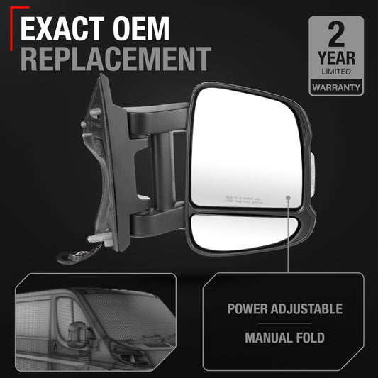 Ram Promaster Side Mirror, Passenger Side - Powered, Manual Fold, Turn Signal, Dual Glass, Textured Black - Passenger Side Mirror