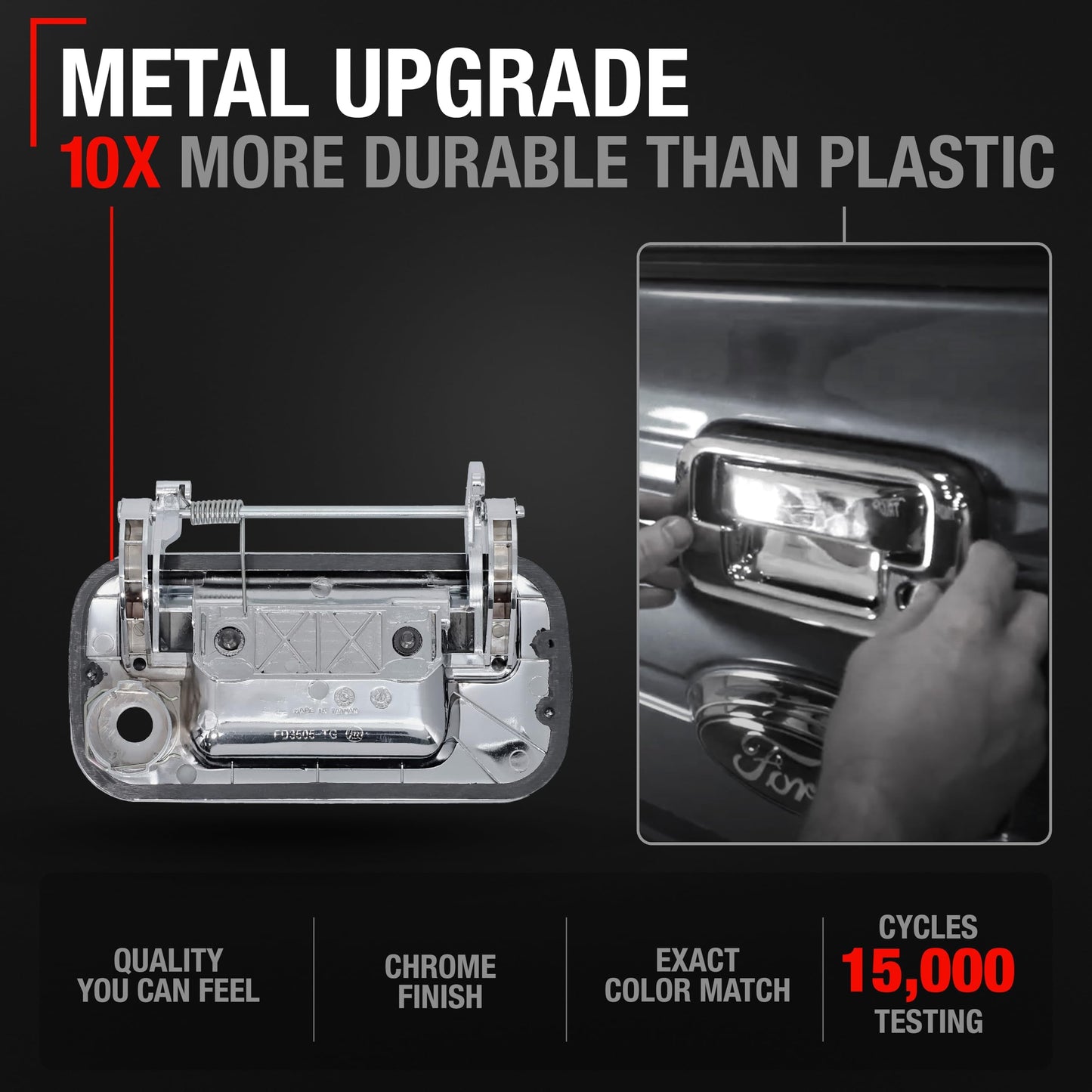 2008-2015 Ford F-150 F-Series Super Duty Lobo Tailgate Handle Latch, Upgraded Metal - All Chrome with Keyhole