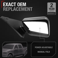 Driver Side Power Adjustable Side View Mirror - Compatible with 2004-2008 Ford F-150 - Power Adjust, Non-Heated, Manual Folding - Textured Black Housing - OEM 8L3Z17683EA - Driver Side Mirror