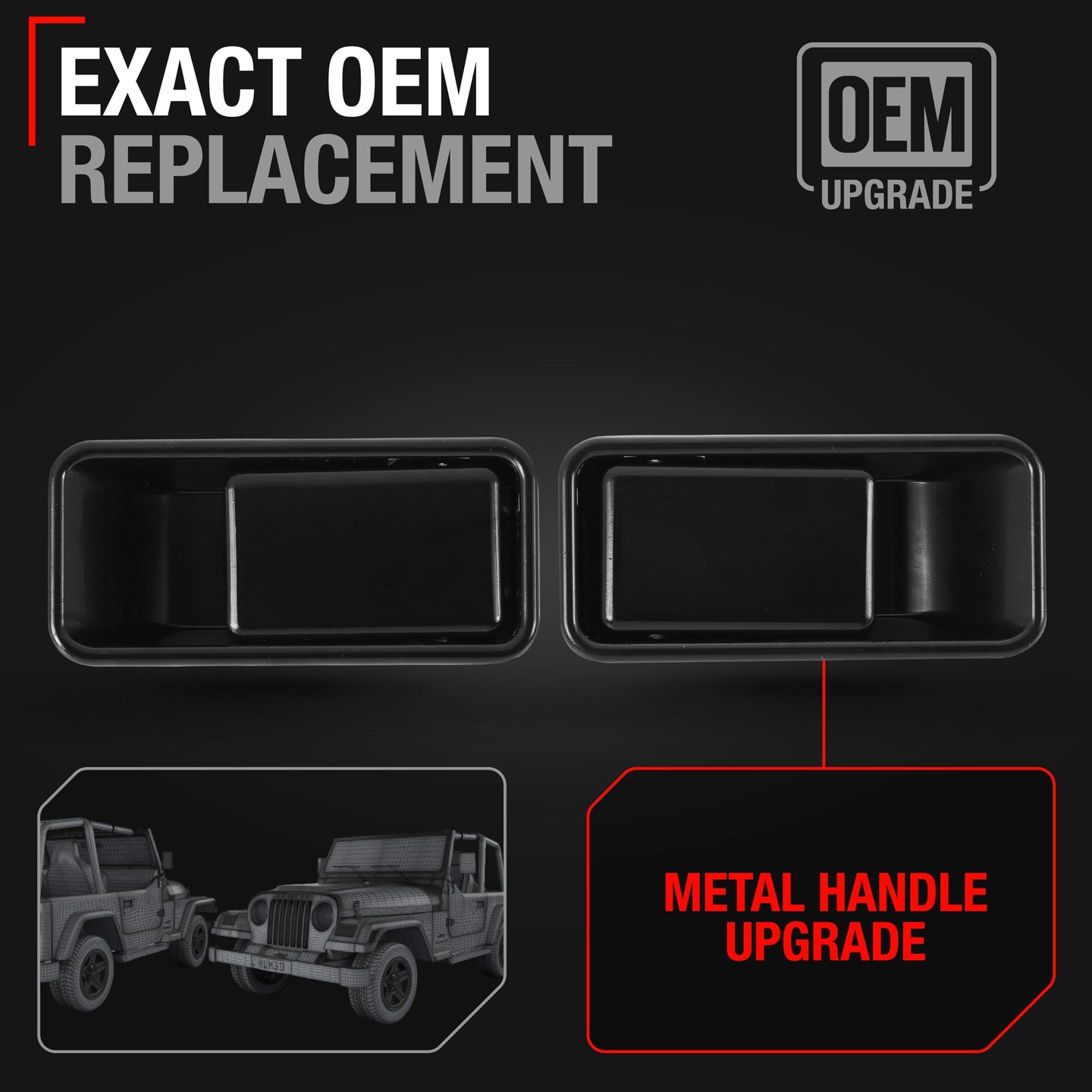 1987-2006 Jeep Wrangler Half Door Exterior Front Driver and Passenger Door Handle Set - Upgraded Metal Smooth Black - Front Driver + Passenger Door Handle