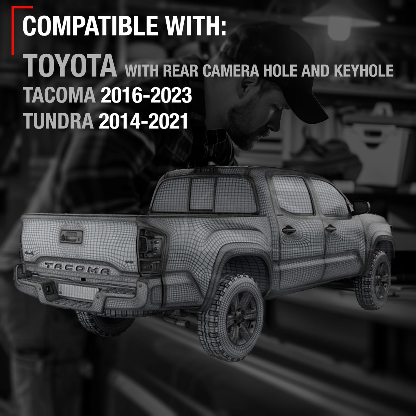 2014-2022 Toyota Tacoma Tundra Tailgate Handle Assembly Upgraded Metal Textured Black with Camera Hole LED Hole - Texture Tailgate Handle