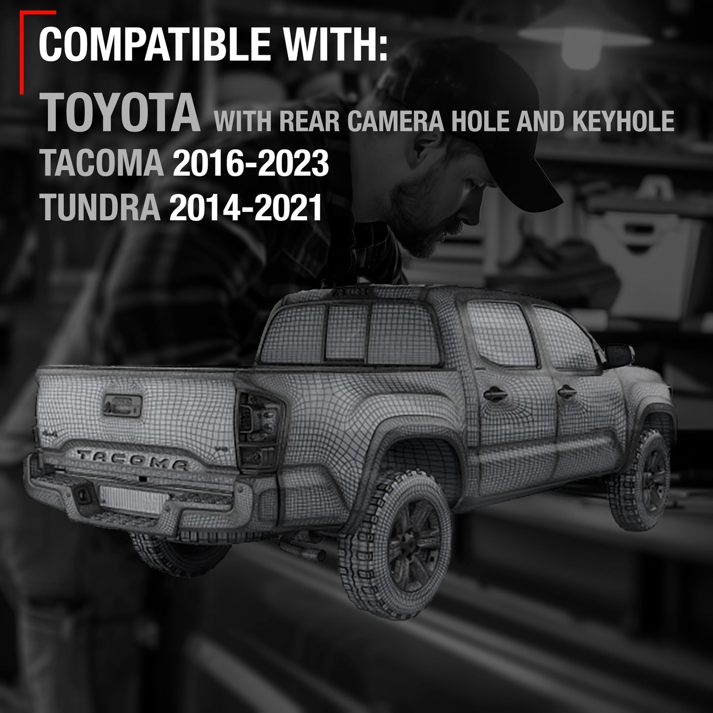 2014-2022 Toyota Tacoma Tundra Tailgate Handle Assembly Upgraded Metal Textured Black with Camera Hole LED Hole - Texture Tailgate Handle