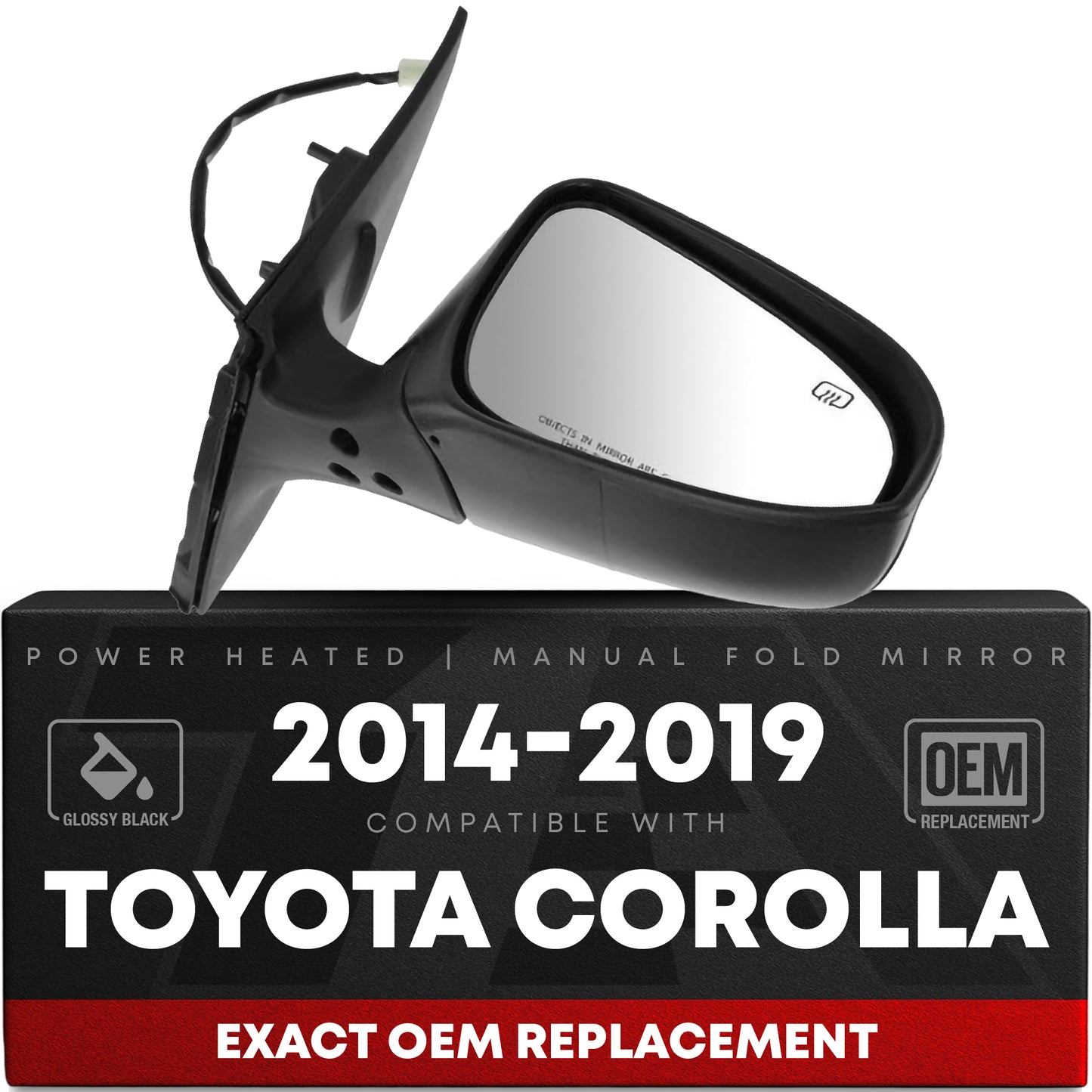 Passenger Side Heated Power Side View Mirror - Compatible with 2014-2019 Toyota Corolla - Power Heated, Manual Folding - Paintable Textured Black Housing - OEM 8791002F91C0 - Passenger Side Mirror