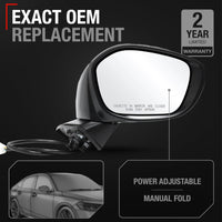 2022-2024 Honda Civic Passenger Side Mirror Replacement Powered Manual Fold Convex Glass Smooth Black - Passenger Side Mirror