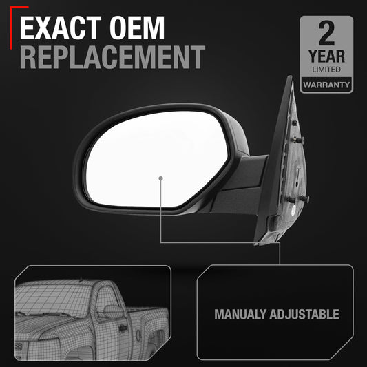 Chevrolet Silverado GMC Sierra Driver Side Mirror - Manual - Flat Glass - Textured Black - Driver Side Mirror