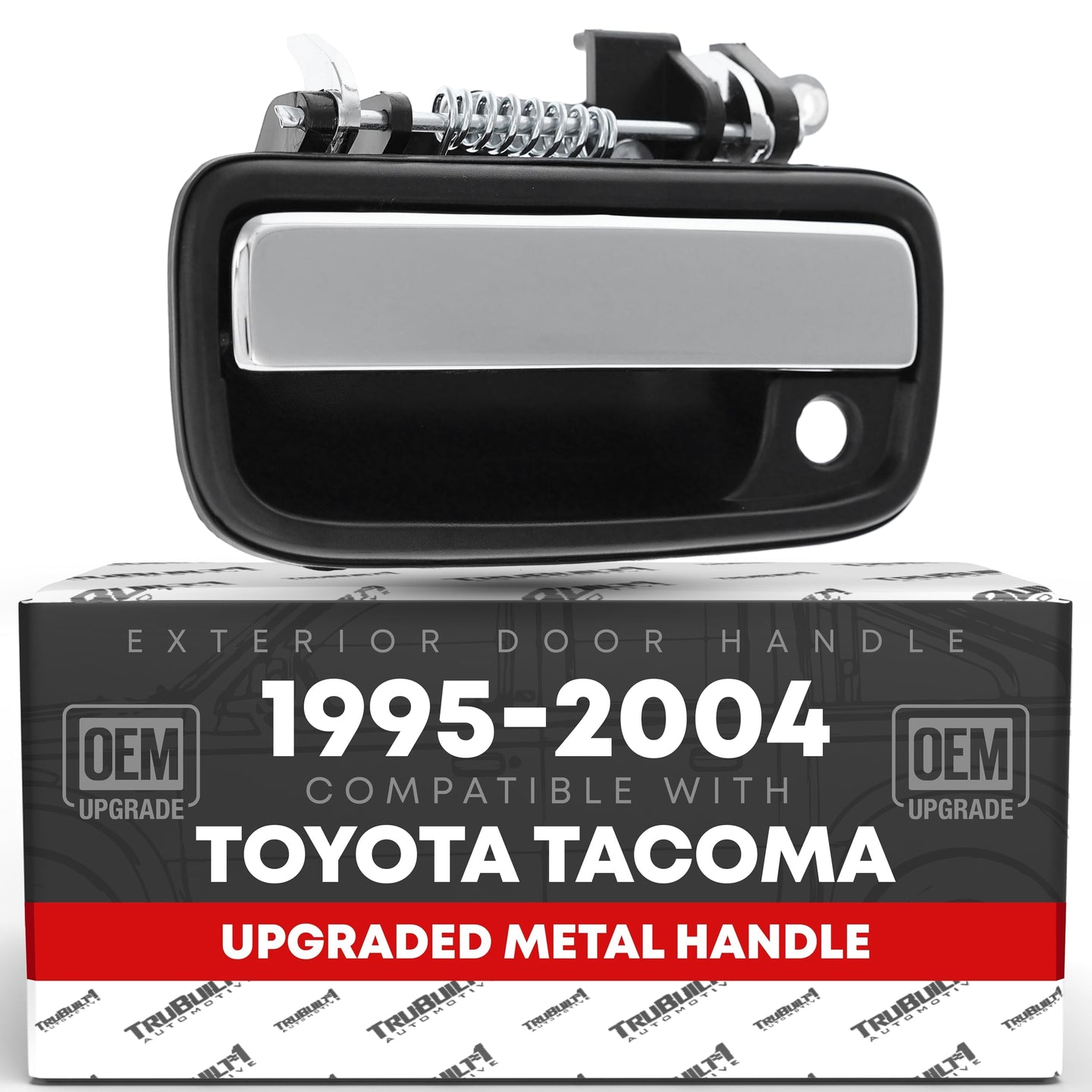 1995-2004 Toyota Tacoma Exterior Front Driver Door Handle Replacement, Upgraded Metal & Plastic Housing - Chrome Handle, Black Housing with Keyhole - Front Driver Side Handle