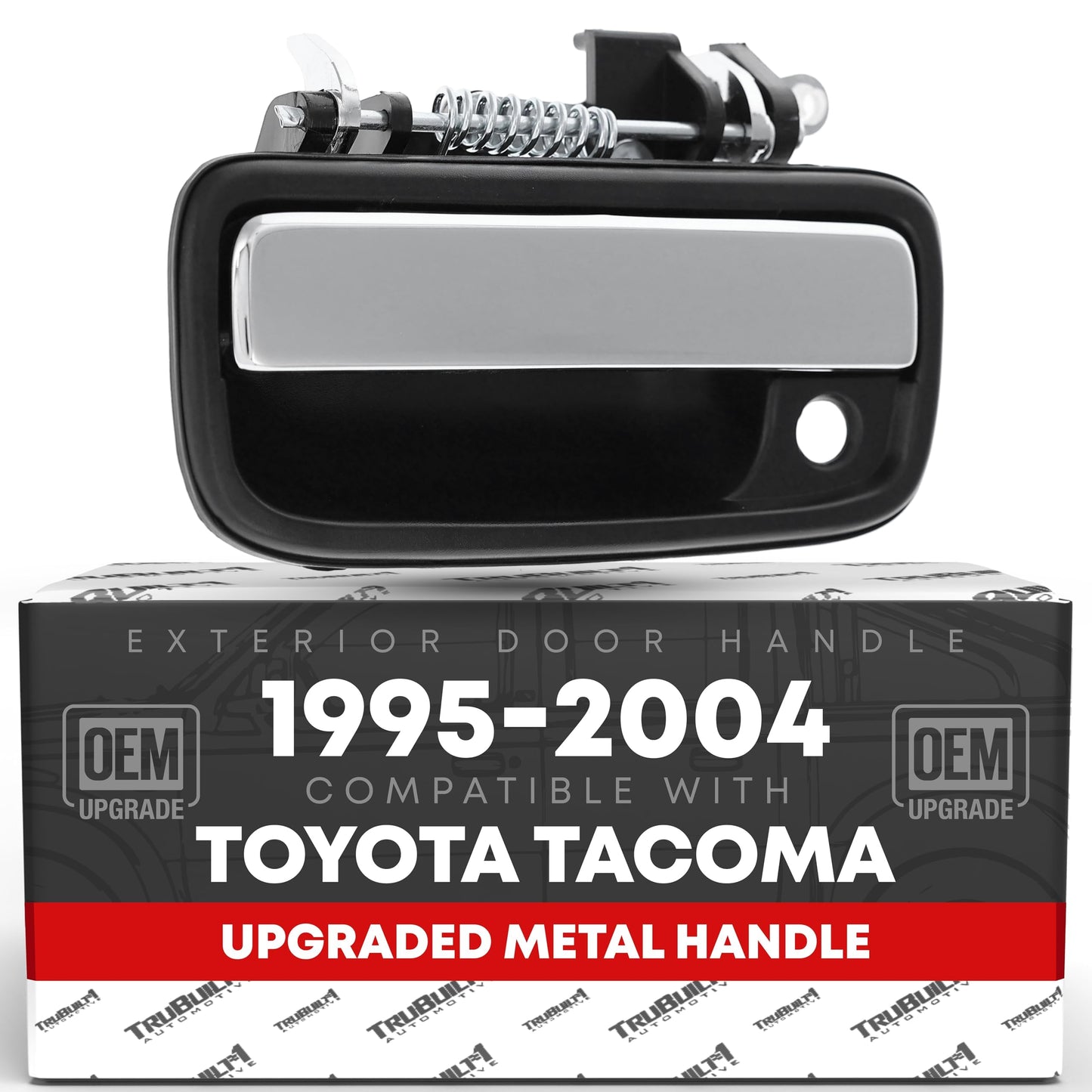 1995-2004 Toyota Tacoma Exterior Front Driver Door Handle Replacement, Upgraded Metal & Plastic Housing - Chrome Handle, Black Housing with Keyhole - Front Driver Side Handle