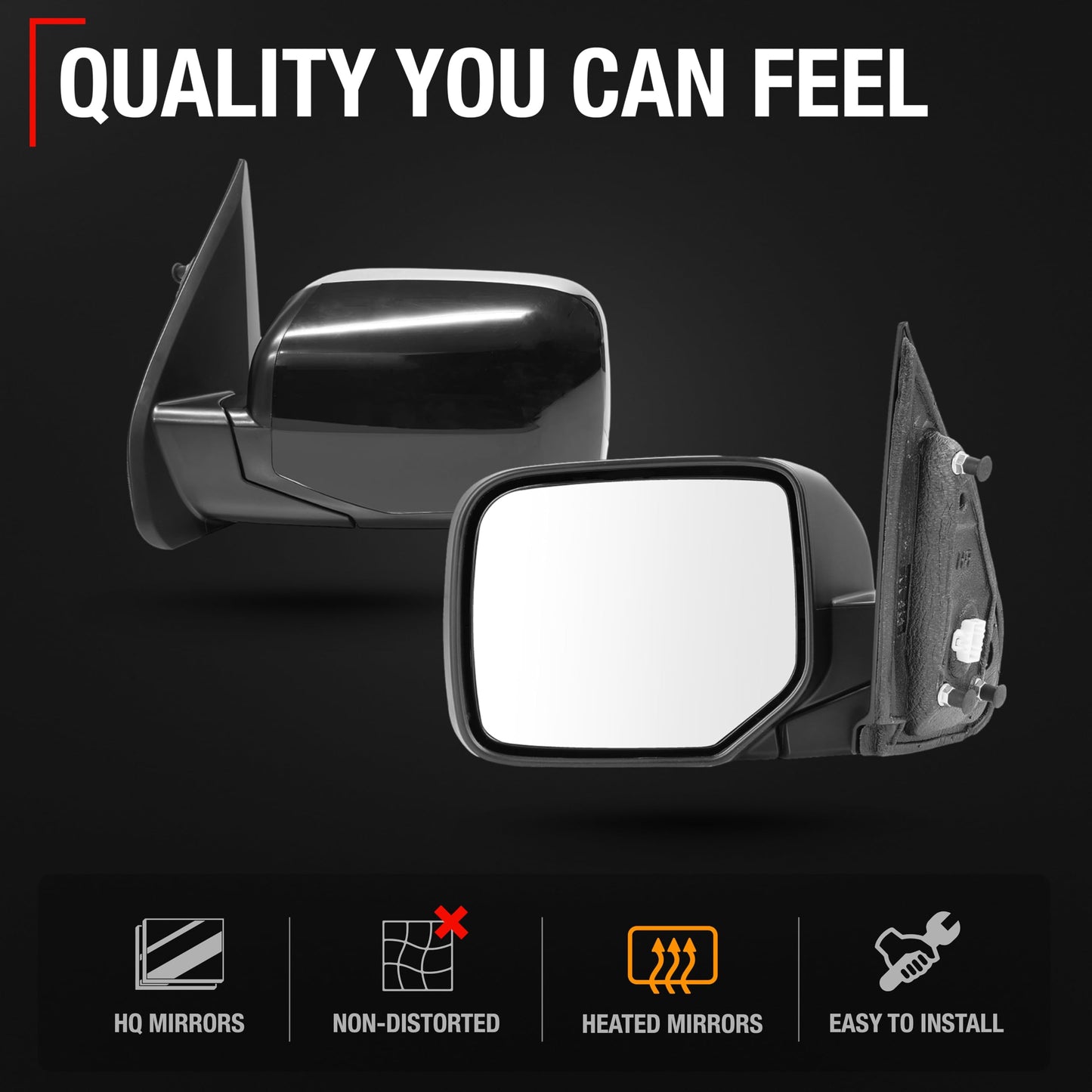 Honda Pilot Driver Mirror Replacement - Heated, Manual Fold, Flat Glass, Smooth Black Housing - Driver Side Mirror