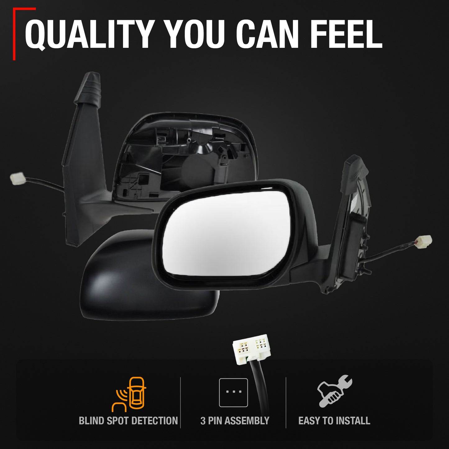 Driver Side Power Adjustable Side View Mirror - Compatible with 2006-2008 Toyota RAV4 - Power Adjust, Manual Folding, Non-Heated, Convex Glass - Paintable Textured Black Housing - OEM 8794042810