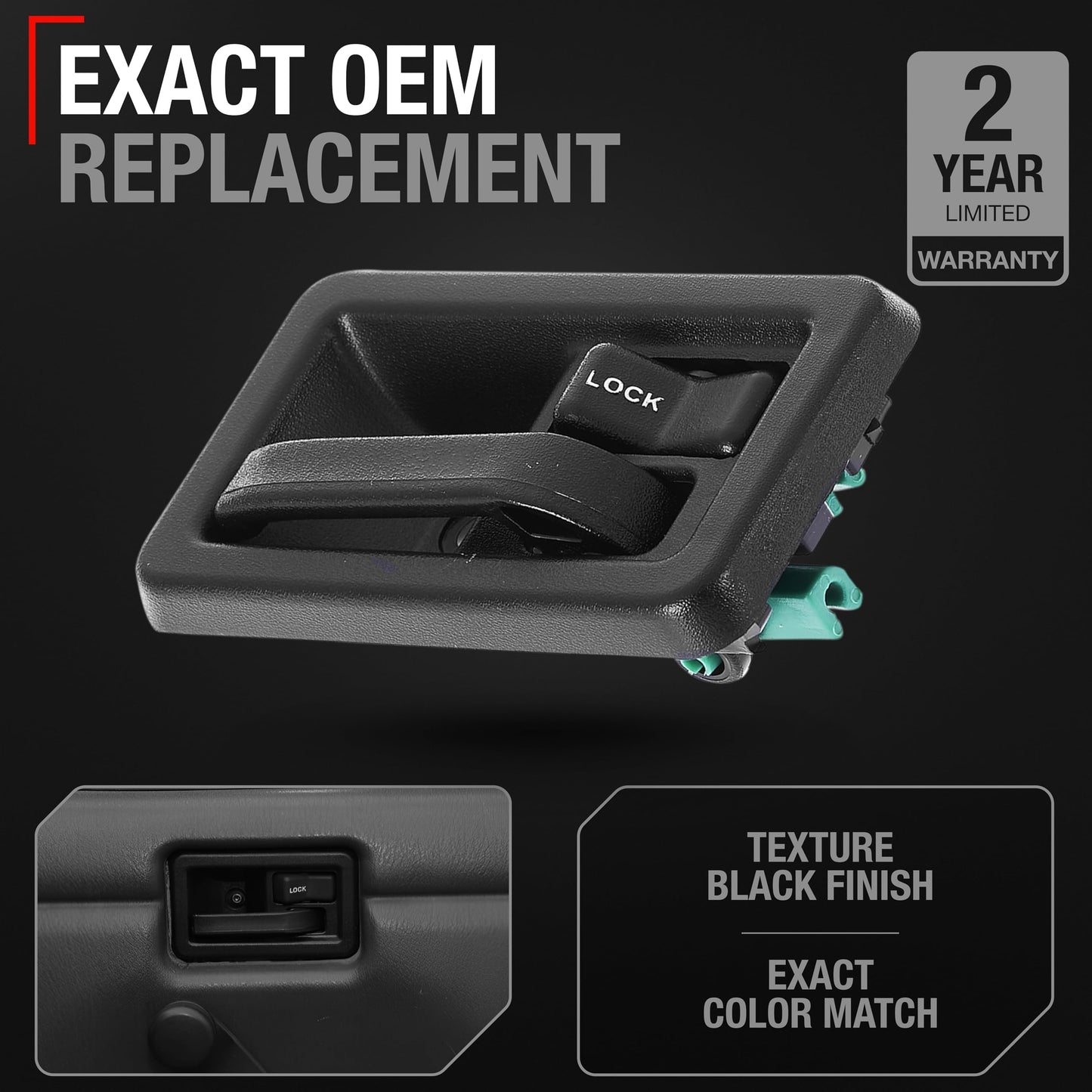 1987-2002 Jeep Wrangler YJ TJ Interior Front/Rear Passenger Door Handle - Textured Black Plastic - Passenger Door Handle