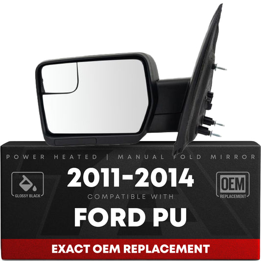 Driver Side Power Side View Mirror with Blind Spot Detection - Compatible with 2011-2014 Ford F-150 - Power Adjust, Blind Spot Detection, Manual Folding - Textured Black Housing - OEM BL3Z17683BA