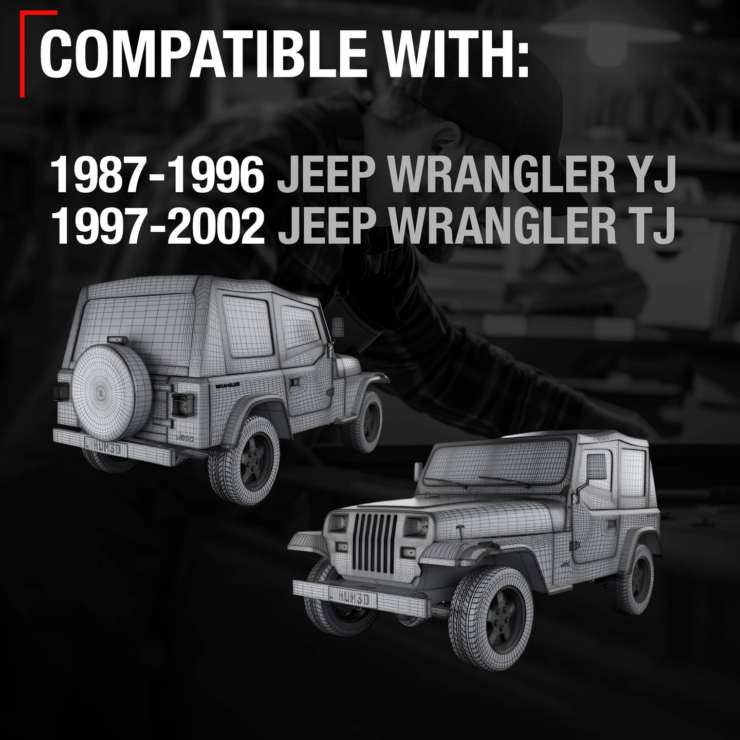 1987-2002 Jeep Wrangler YJ TJ Interior Front/Rear Driver Door Handle Replacement - Textured Black Plastic - Driver Door Handle