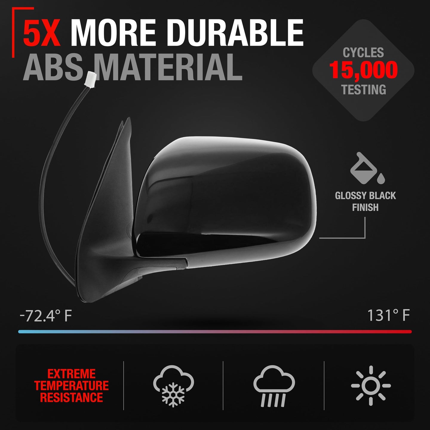 2009-2015 Honda Pilot Passenger Side Mirror Replacement - Powered Adjustment, Heated, Manual Fold, Convex Glass - Smooth Black - Driver Side Mirror