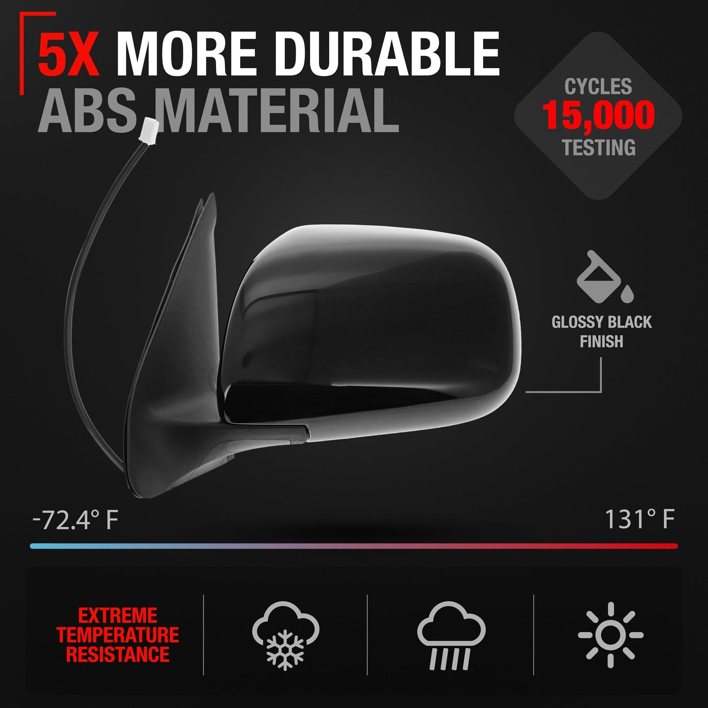 2009-2015 Honda Pilot Passenger Side Mirror Replacement - Powered Adjustment, Heated, Manual Fold, Convex Glass - Smooth Black - Driver Side Mirror