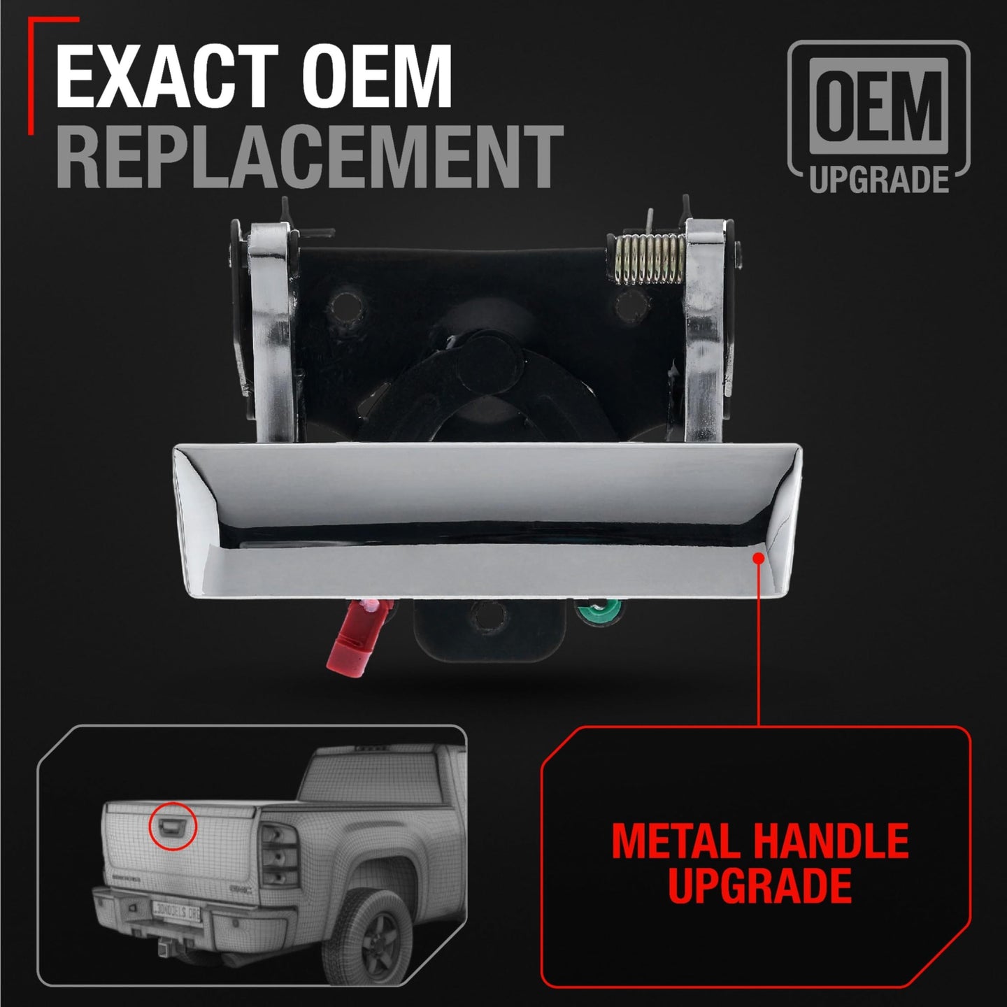 2007-2015 Chevrolet Silverado GMC Sierra Hummer H3T Tailgate Handle Assembly - Upgraded Metal Chrome Finish No Keyhole - Chrome Tailgate Handle