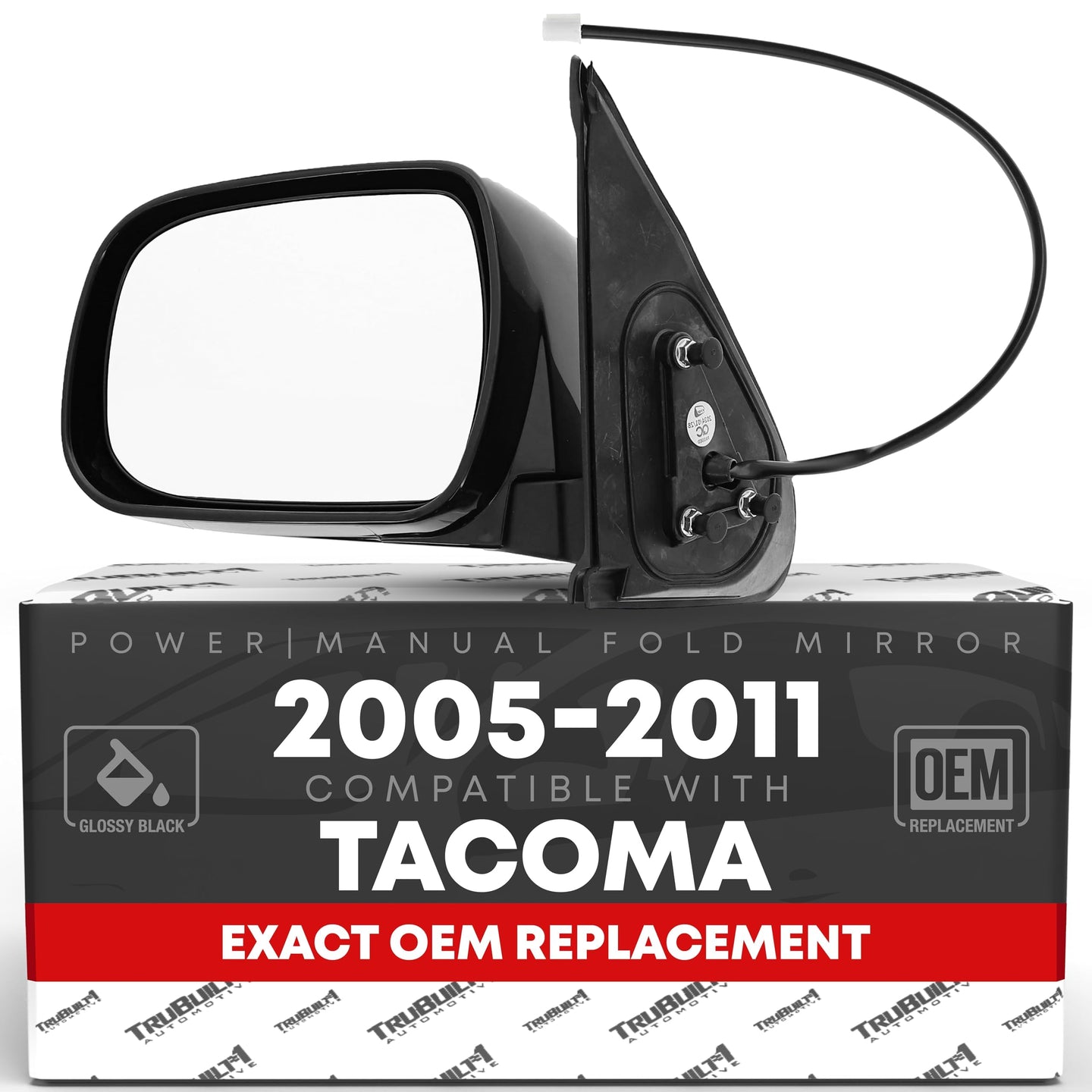 Toyota Tacoma Driver Mirror - Power Adjust, Manual Fold, Flat Glass, Smooth Black Exterior - Driver Side Mirror