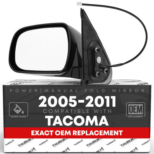 Toyota Tacoma Driver Mirror - Power Adjust, Manual Fold, Flat Glass, Smooth Black Exterior - Driver Side Mirror