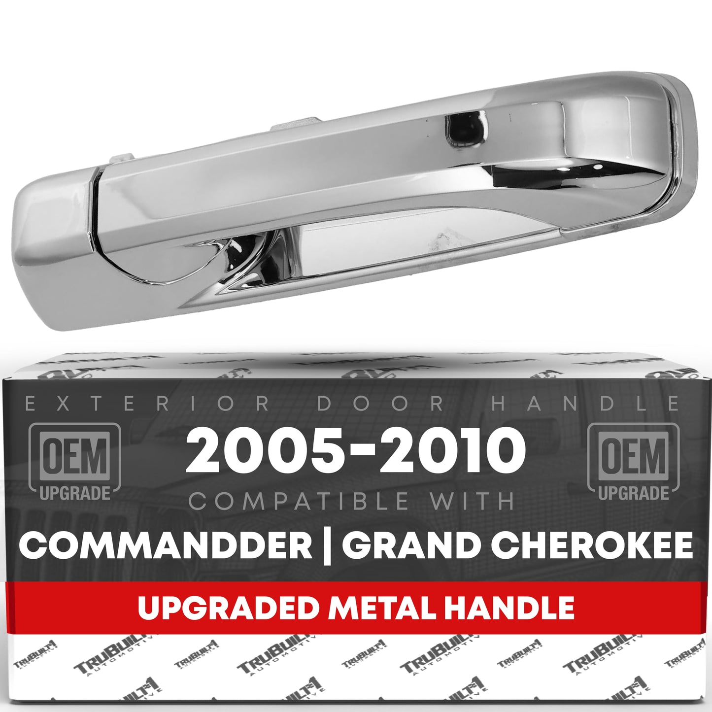 2006-2010 Jeep Commander; 2005-2010 Jeep Grand Cherokee Exterior Front Driver Door Handle, Upgraded Metal - All Chrome w/ Keyhole - Front Driver Side Handle