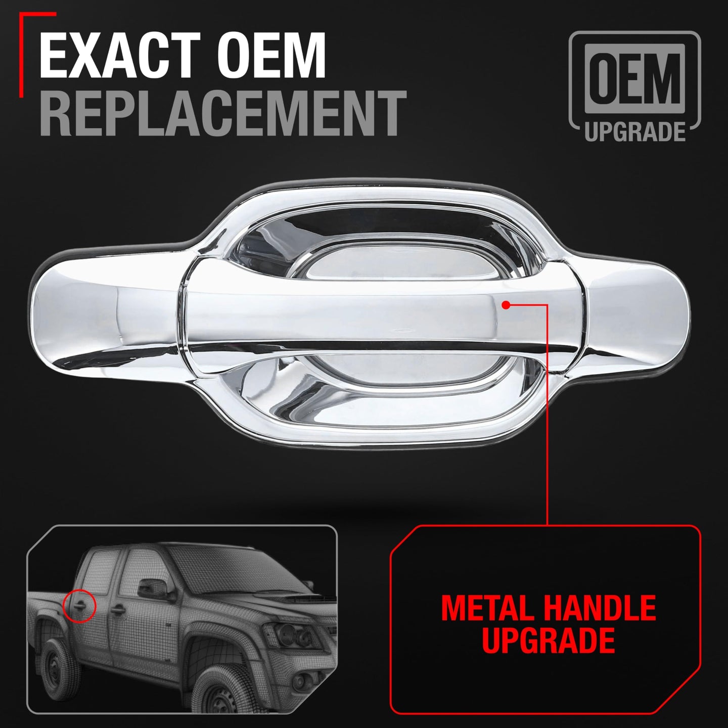 2004-2012 Chevrolet Colorado Rear Passenger Door Handle, All Chrome - Rear Passenger Side Handle