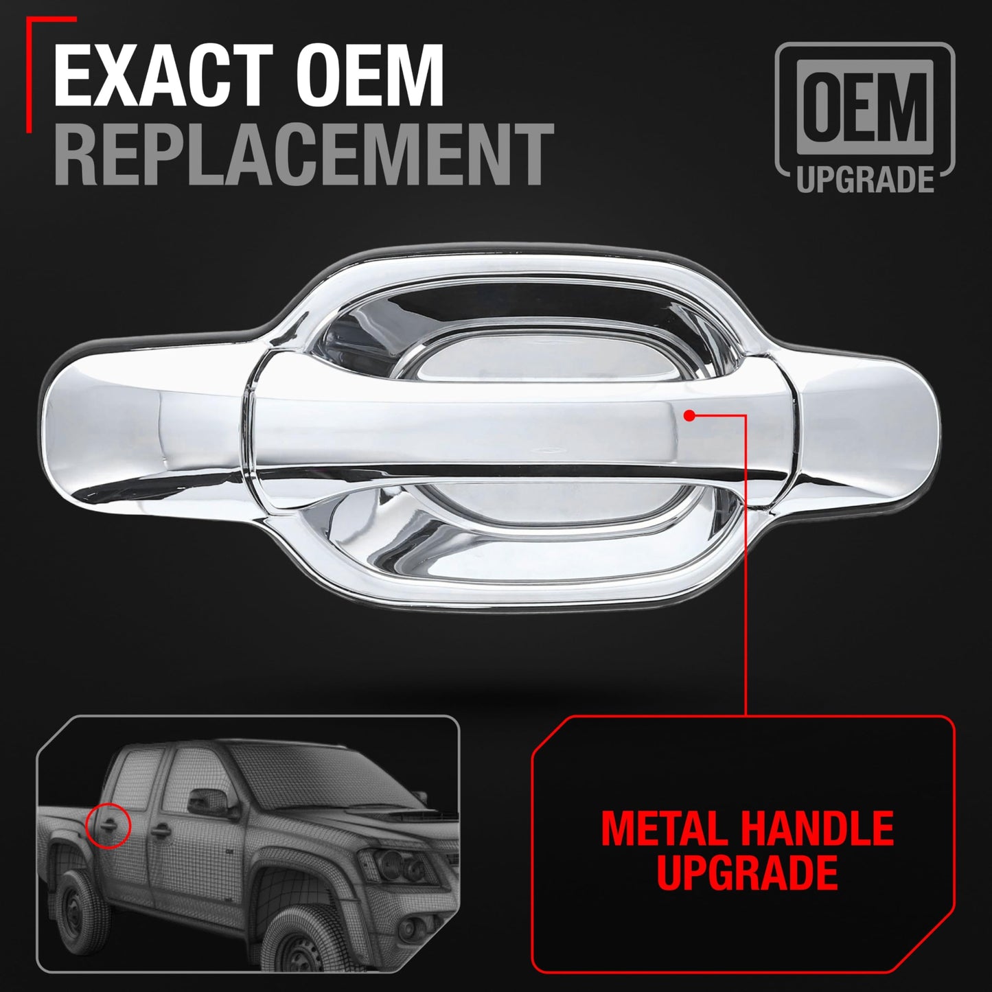 2004-2012 Chevrolet Colorado Rear Passenger Door Handle, All Chrome - Rear Passenger Side Handle