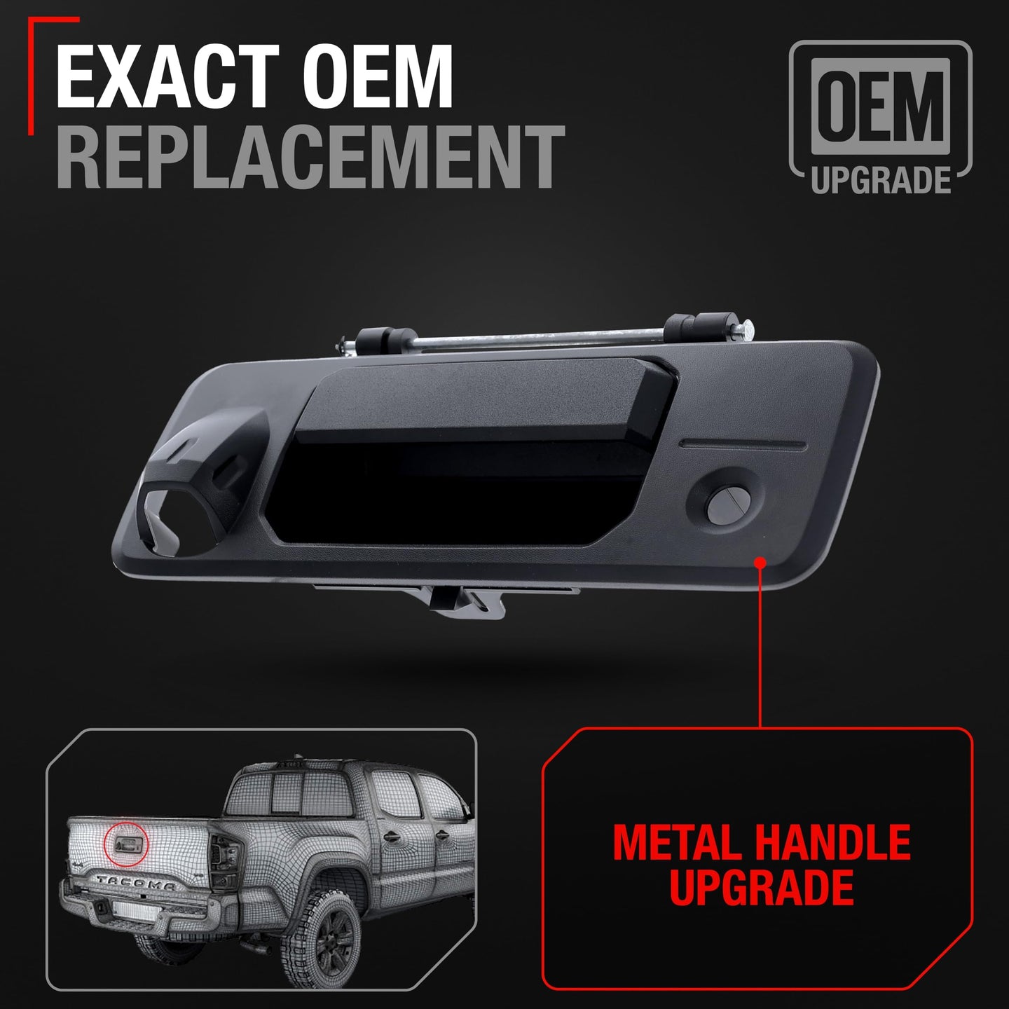 2014-2022 Toyota Tacoma Tundra Tailgate Handle Assembly Upgraded Metal Textured Black with Camera Hole LED Hole - Texture Tailgate Handle