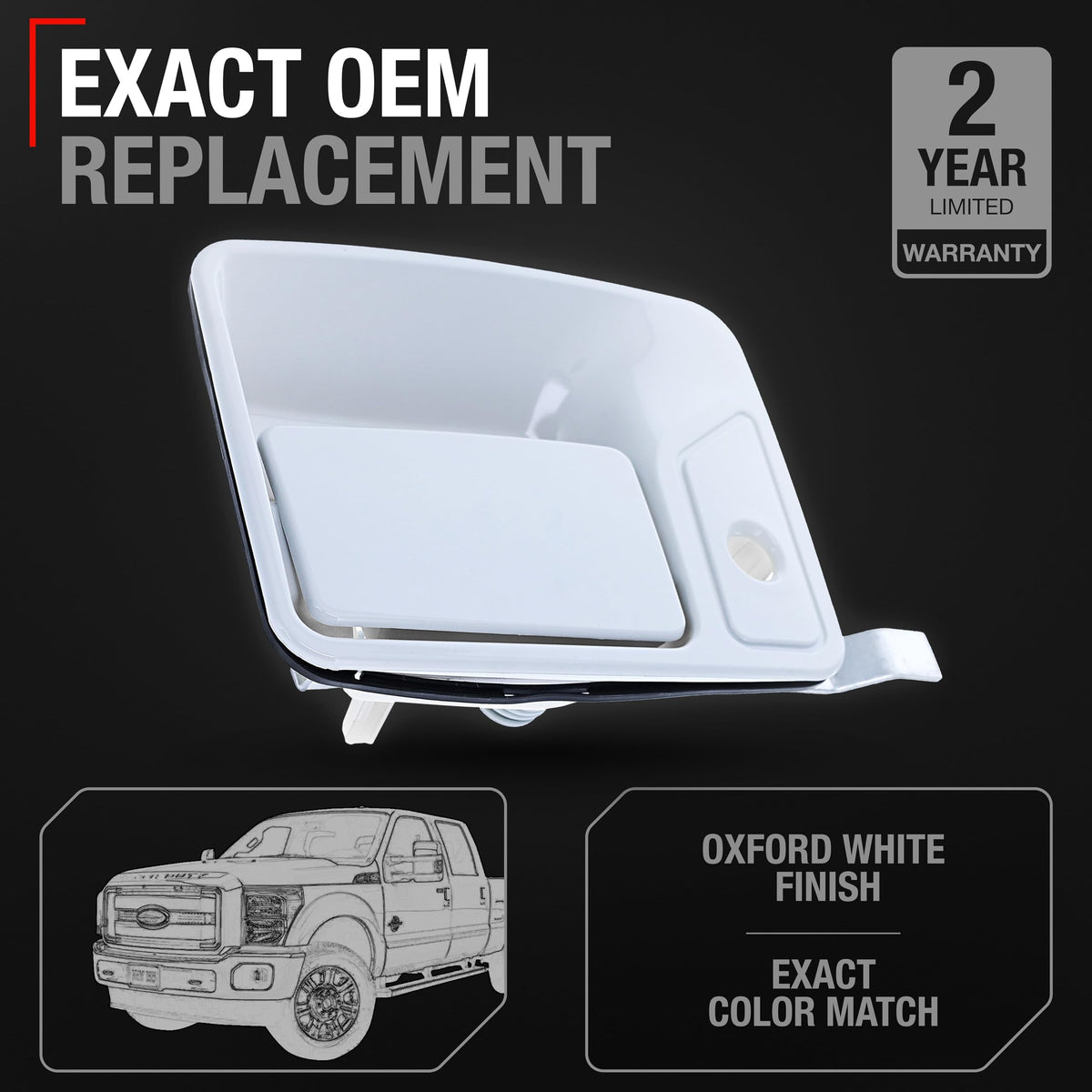 T1A Exterior Front Passenger Door Handle - Compatible with 1999-2016 Ford F-250, Ford F-350, Ford F-450, Ford F-550 Super Duty - Oxford White w/Keyhole - OEM YC3Z-3622404-AAG, 80646 - Front Passenger Door Handle
