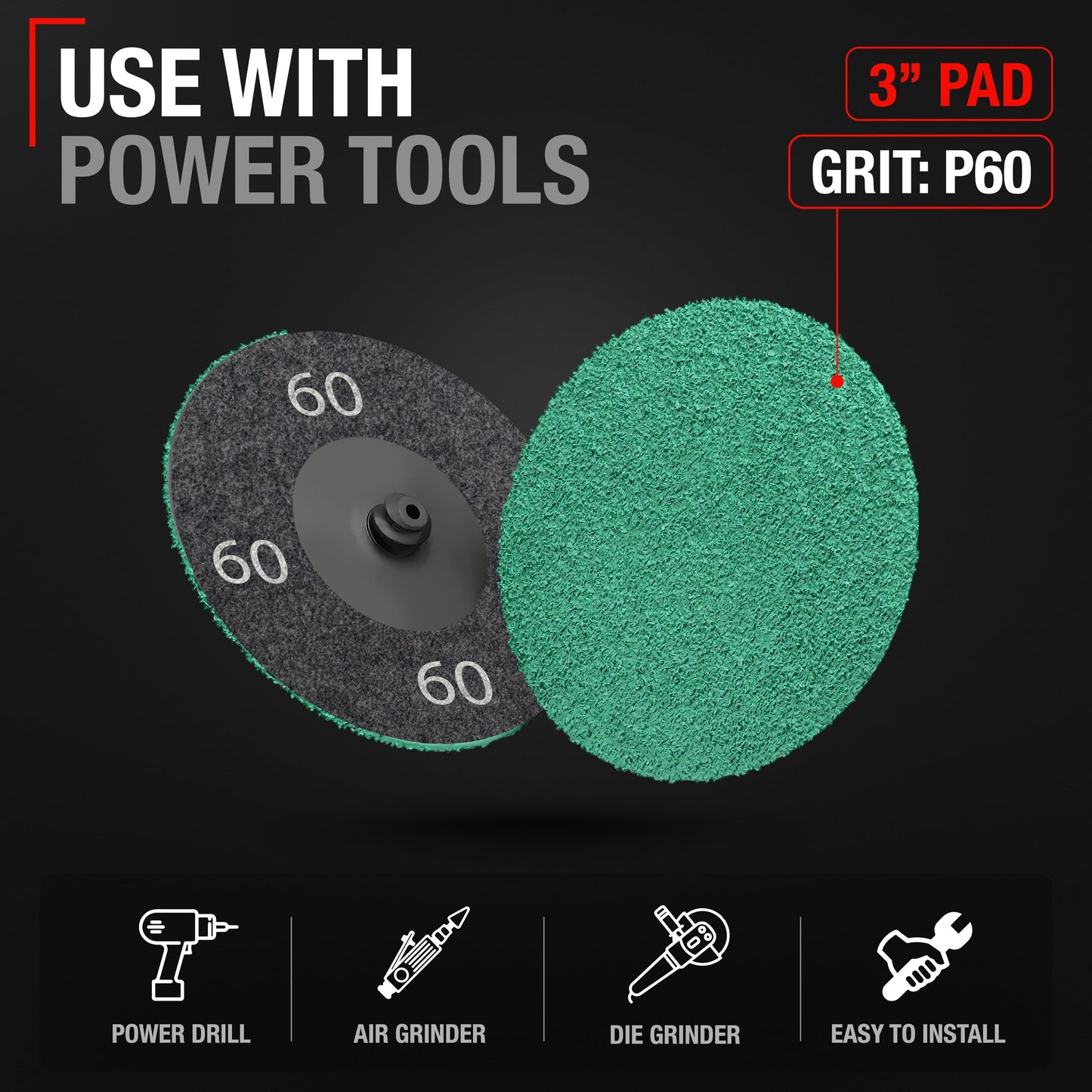 3M SC-BL 3" Roloc Disc, 60 Grit, Pack of 25 - Green Zirconia Sanding Discs for Metal - 60 Grit
