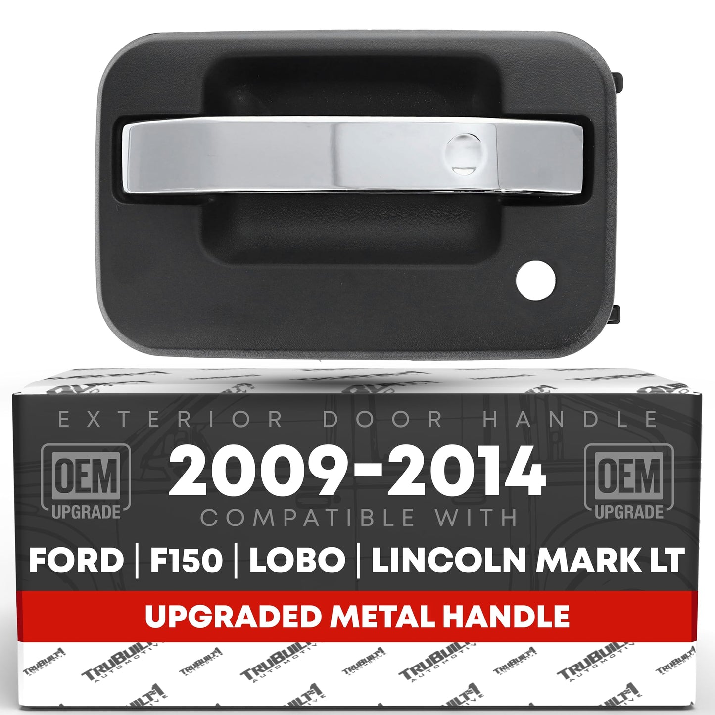 2009-2014 Ford F-150 Lobo Lincoln Mark LT Exterior Front Driver Door Handle, Upgraded Metal - Chrome and Black with Keyhole - Front Driver Side Handle