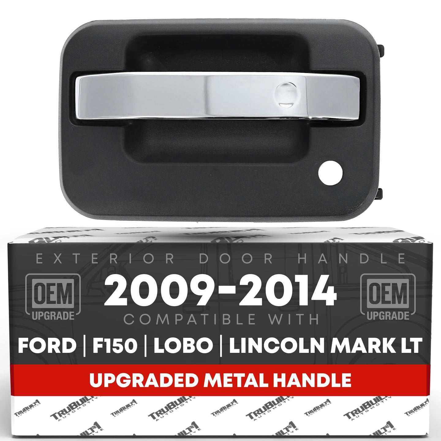 2009-2014 Ford F-150 Lobo Lincoln Mark LT Exterior Front Driver Door Handle, Upgraded Metal - Chrome and Black with Keyhole - Front Driver Side Handle