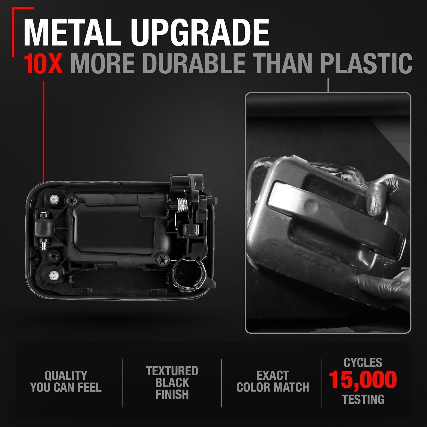 2004-2008 Ford F-150 Lobo Lincoln Mark LT Exterior Rear Passenger Door Handle, Upgraded Metal - Textured Black - Rear Passenger Side Handle