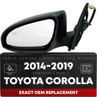 Driver Side Heated Side View Mirror with Integrated Turn Signal - Compatible with 2014-2019 Toyota Corolla - Power Heated, Turn Signal, Manual Folding - Paintable Textured Black - OEM 8794002F51C0 - Driver Side Mirror