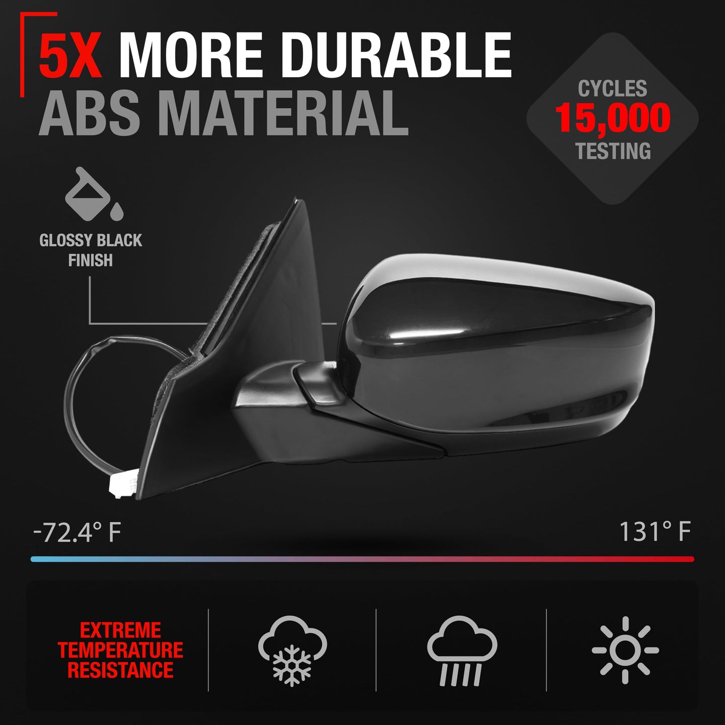 2018-2024 Toyota Camry Passenger Side Mirror Replacement - Powered Adjustment, Manual Folding, Convex Glass - Black - Driver Side Mirror