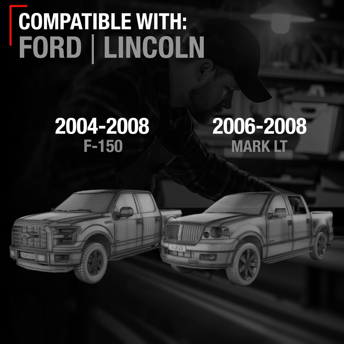 2004-2008 Ford F-150 Lincoln Mark LT Exterior Front Passenger Door Handle, Upgraded Metal - Chrome and Black