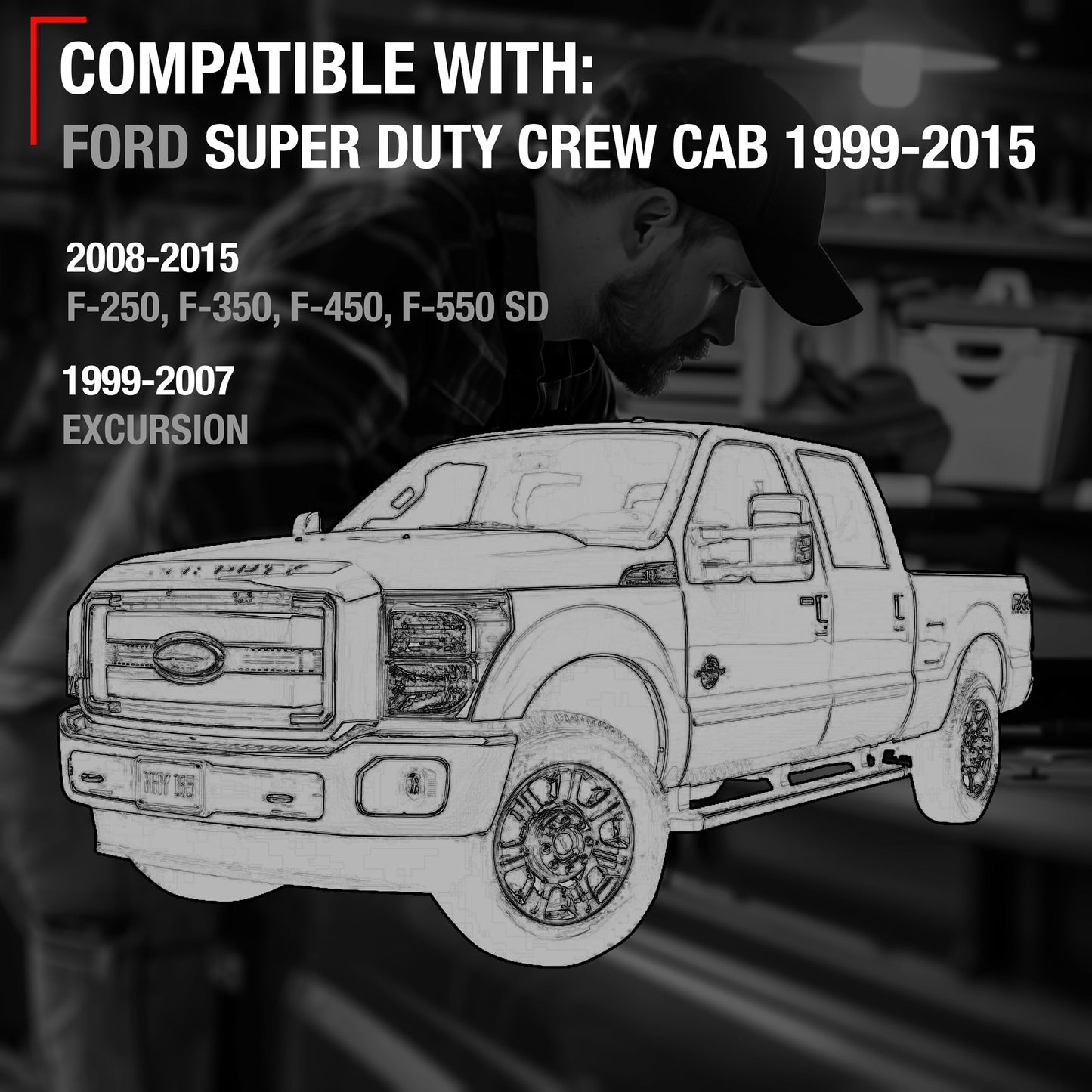 1999-2016 Ford F-250 F-350 F-450 F-550 F-650 F-750 Super Duty 2000-2005 Excursion Rear Driver Door Handle - Oxford White - Rear Driver Door Handle