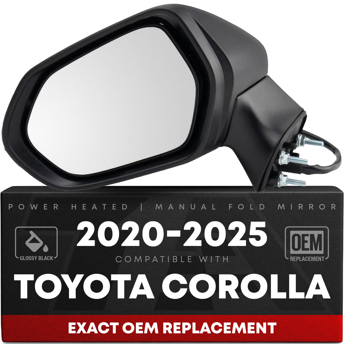 Driver Side Heated Side View Mirror with Integrated Turn Signal - Compatible with 2020-2024 Toyota Corolla - Power Heated, Turn Signal, Manual Folding - Paintable Textured Black - OEM 8794012G00 - Driver Side Mirror