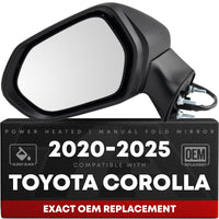 Driver Side Heated Side View Mirror with Integrated Turn Signal - Compatible with 2020-2024 Toyota Corolla - Power Heated, Turn Signal, Manual Folding - Paintable Textured Black - OEM 8794012G00 - Driver Side Mirror