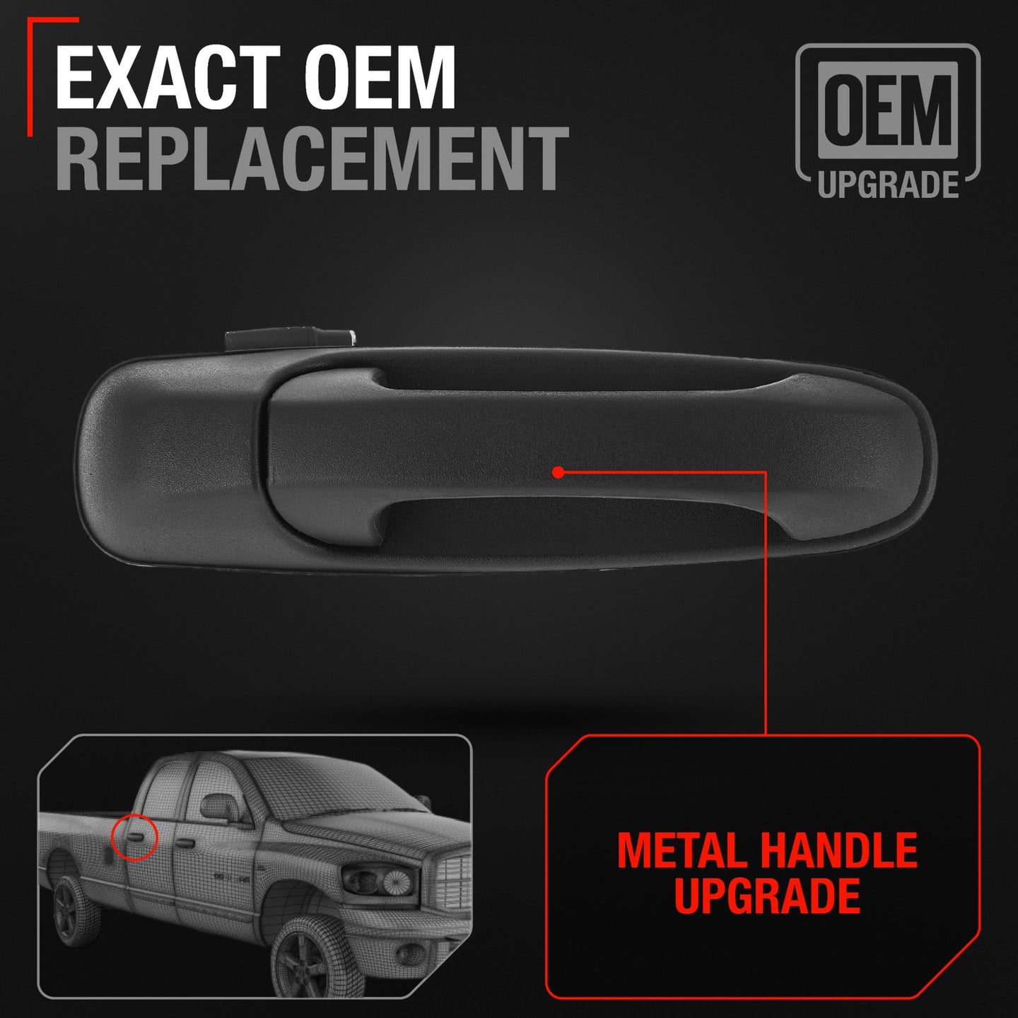 2002-2010 Dodge Ram 1500, 2500, 3500, 4500, 5500; Dakota, Durango; Mitsubishi Raider Exterior Rear Passenger Door Handle, Upgraded Metal - Textured Black