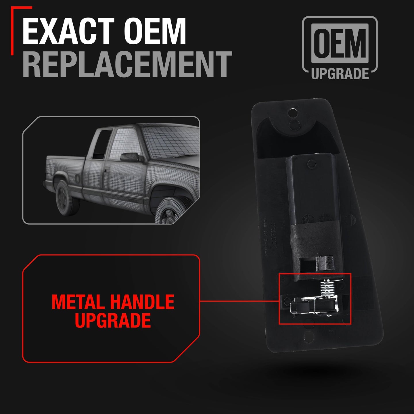 1999-2007 Chevrolet Silverado 1500 2500 GMC Sierra 1500 2500 3500 Extended Cab Rear Passenger Door Handle - Upgraded Metal - Right Side Ext Cab Handle (Metal)