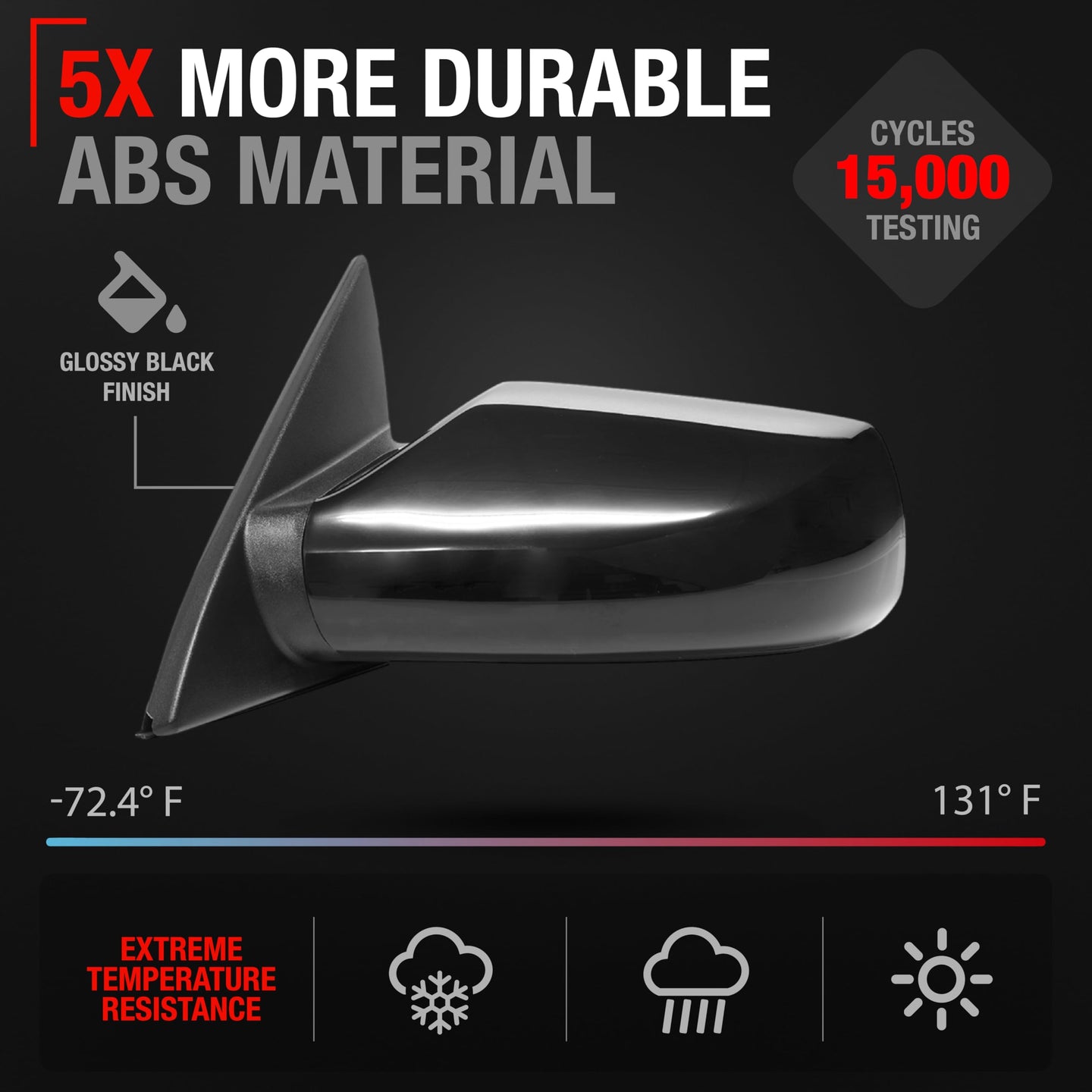 2007-2012 Nissan Altima Sedan Driver Side Mirror Replacement Powered Adjustment Non-Foldable Flat Glass Smooth Black - Driver Side Mirror