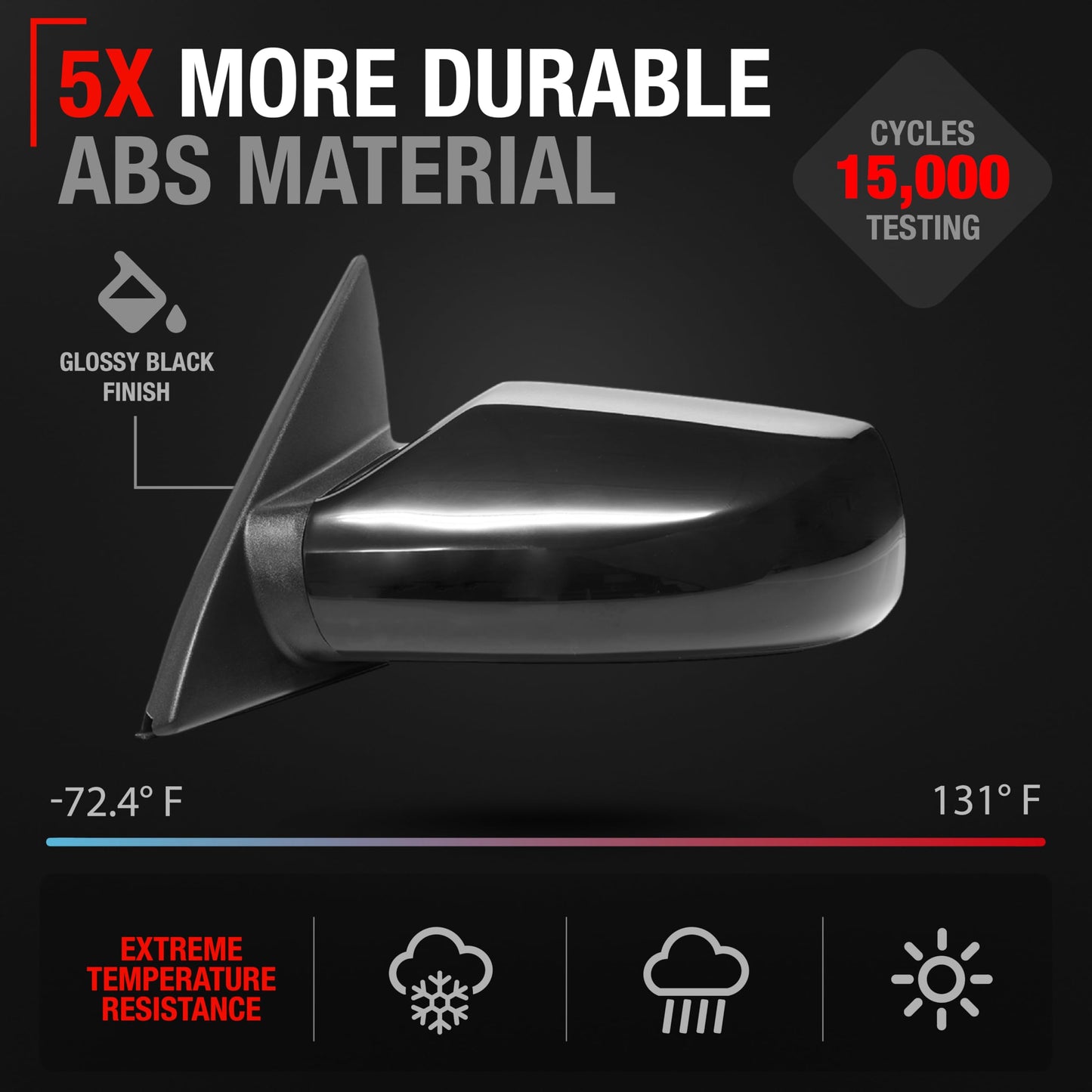 2007-2012 Nissan Altima Sedan Driver Side Mirror Replacement Powered Adjustment Non-Foldable Flat Glass Smooth Black - Driver Side Mirror
