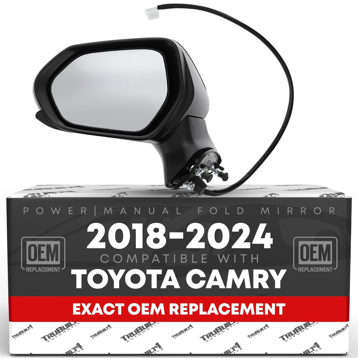 Driver Side Mirror - Compatible with 2018-2024 Toyota Camry - Powered Adjustment, Manual Folding, Flat Glass - Black, 5H3P - OEM 8794006800, TO1320366, TO1320382 - Driver Side Mirror