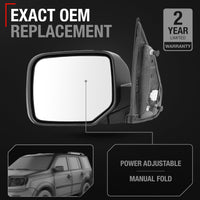 2018-2024 Toyota Camry Driver Side Mirror - Powered Adjustment, Heated, Turn Signal, Blind Spot Detection, Manual Folding, Flat Glass - Black - Driver Side Mirror