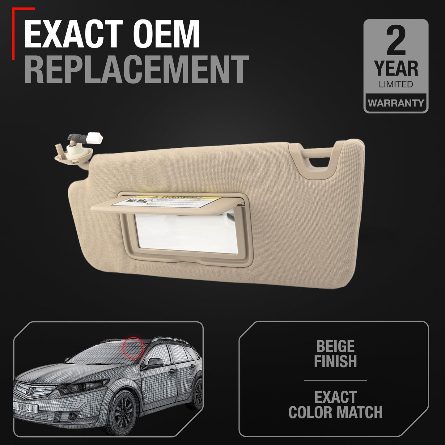 Honda Accord Sun Visor - Left Driver Side - Beige with Mirror - Beige,Driver