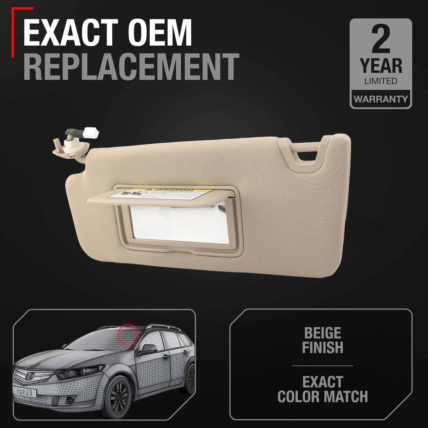 Honda Accord Sun Visor - Left Driver Side - Beige with Mirror - Beige,Driver