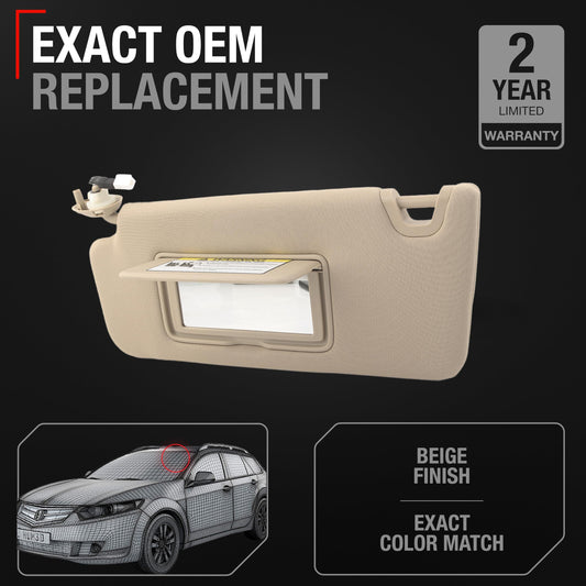 Honda Accord Sun Visor - Left Driver Side - Beige with Mirror - Beige,Driver